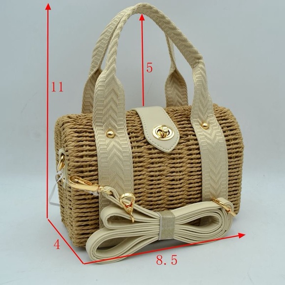 Cream-Strap Woven Straw Handbag - Picture 2 of 2